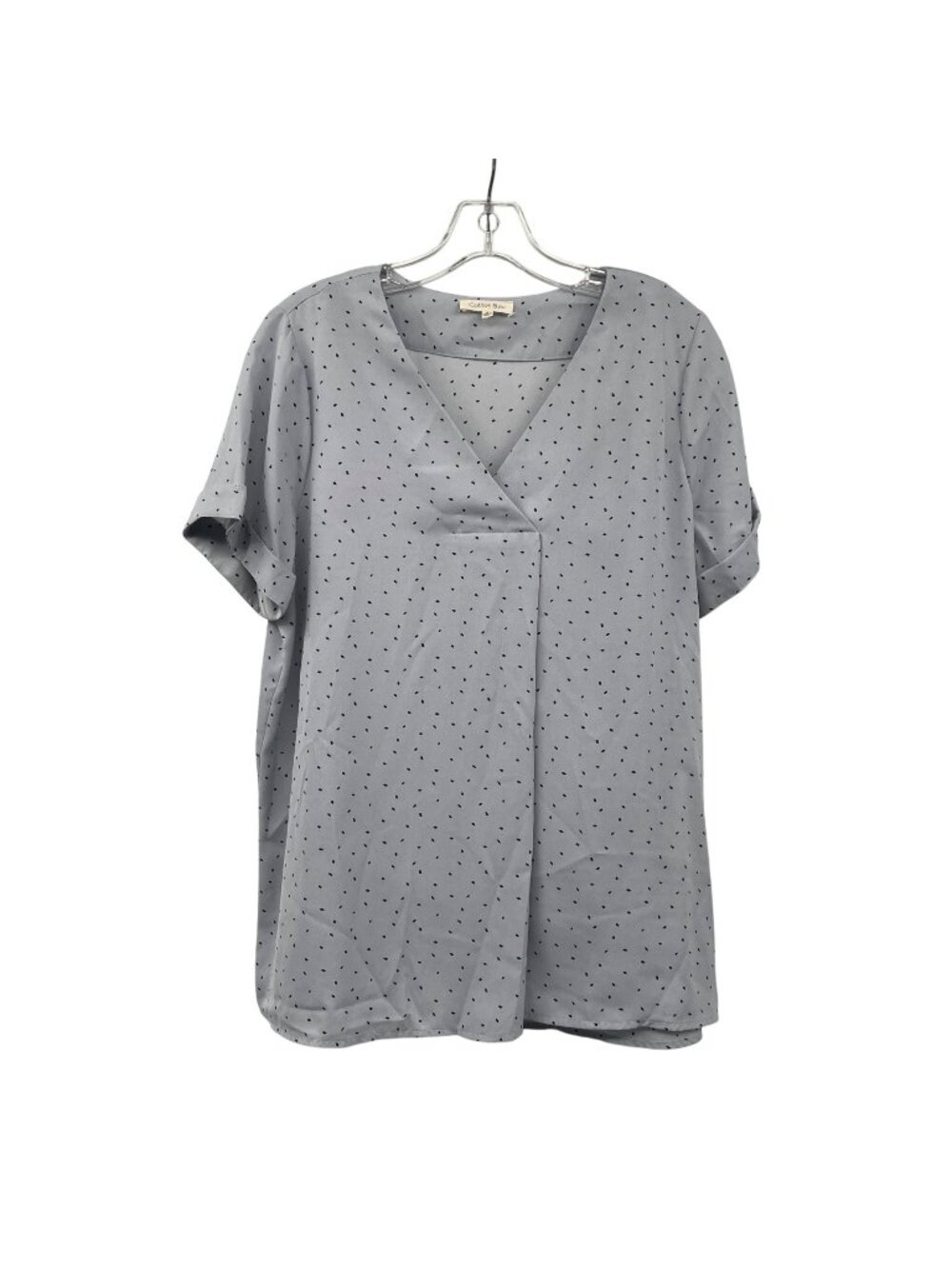 Cotton Bleu Womens Print Blouse Short Sleeve V-Neck Gray/Black Size Small